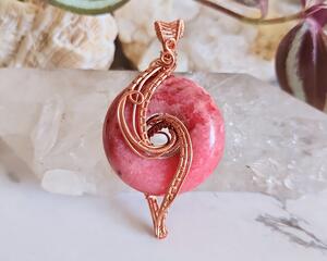 Rhodochrosite Copper Wire Wrapped Gemstone Pendant